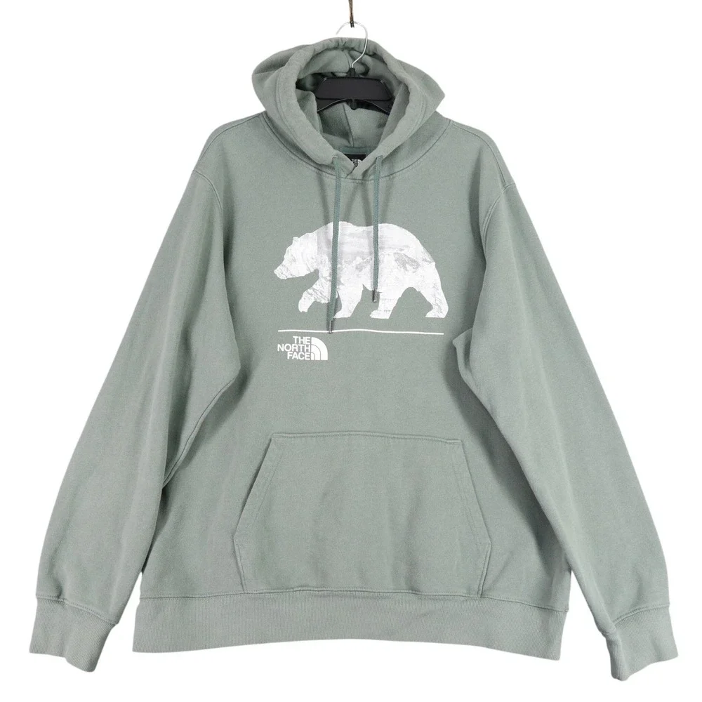 North Face Bear Graphic Hoodie Mens XL Grizzly Mountain Print Pullover Outdoor